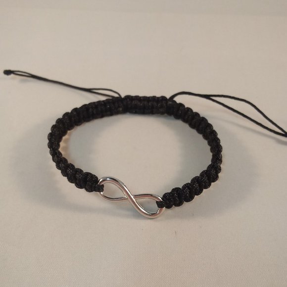 Men's Black Braided Weaved Rope Bracelet Infinity 8 Charm Adjustable Party Gift - Picture 2 of 3